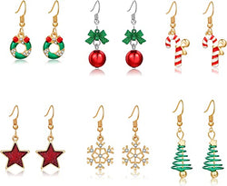 Paffartt 6/9/12 pairs Christmas Earrings for Women,Christmas Dangle Stud Earrings Christmas Trees Bells Snowflakes Earrings for Girls Xmas Holiday Jewelry