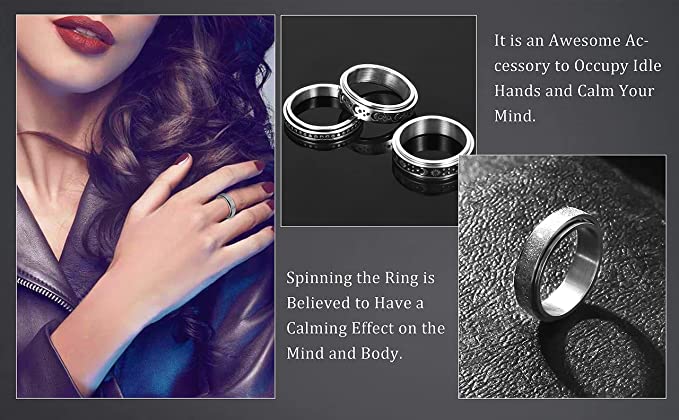 8/6Pcs Fidget Rings for Women Men Spinner Anxiety Rings Moon Star Celtic Stress Relieving Stainless Steel Ring for Anxiety Couple Rings Wedding Promise Rings Set Valentine's Day Gift(6-13)
